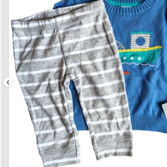 NWT Carter's Baby Boys 2-PC Knit Pullover Sweater & Pant Set Blue Cardig… - Picture 3 of 7